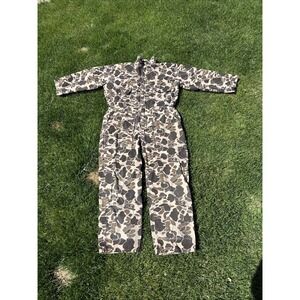 Vintage Duck Bay Overalls Mens L Hunting Woodland Camo Front Zip With Pockets